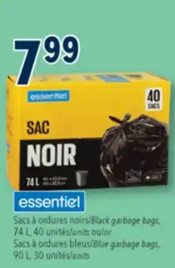 Familiprix Black garbage bags, 74 L, 40 units or Blue garbage bags, 90 L, 30 units offer