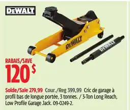 Canadian Tire Dewalt 3-Ton Long Reach, Low Profile Garage Jack offer