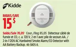 Canadian Tire Kidde 2-in-1 120V AC Hardwired Smoke Alarm/CO Detector with AA Battery Backup offer