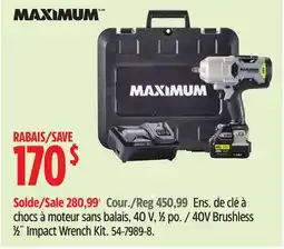 Canadian Tire MAXIMUM 40V Brushless 1⁄2˝ Impact Wrench Kit offer