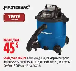 Canadian Tire MASTERVAC 60L Wet/ Dry Vac offer