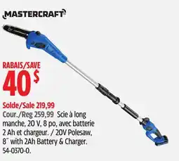 Canadian Tire Mastercraft 20v Polesaw, 8 with 2Ah Battery & Charger offer