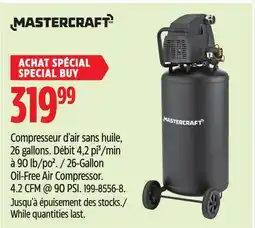 Canadian Tire Mastercraft 26-Gallon Oil-Free Air Compressor. 4.2 CFM @ 90 PSI offer
