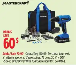 Canadian Tire Mastercraft 20V 1-Speed Drill/Driver With 76-Pc Accessory Kit offer