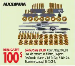 Canadian Tire MAXIMUM 86-Pc Tap & Die Set. Titanium-coated offer