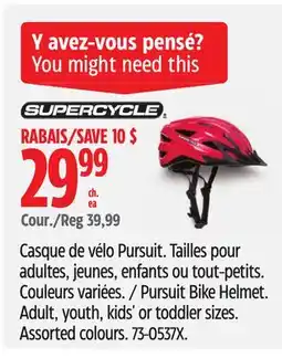 Canadian Tire Supercycle Pursuit Bike Helmet. Adult, youth, kids' or toddler sizes offer