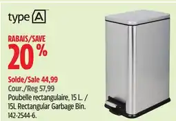 Canadian Tire TYPE A 15L Rectangular Garbage Bin offer