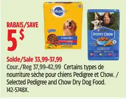 Canadian Tire Selected Pedigree and Chow Dry Dog Food offer