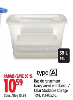 Canadian Tire type A Clear Stackable Storage Tote offer