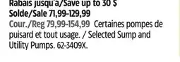 Canadian Tire Mastercraft Selected Sump and Utility Pumps offer