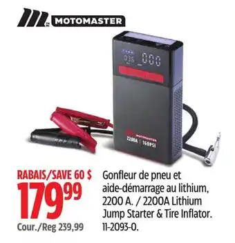 Canadian Tire MotoMaster 2200A Lithium Jump Starter & Tire Inflator offer