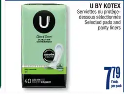 Jean Coutu U BY KOTEX Selected pads and panty liners offer