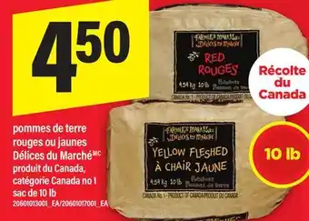 Maxi POMMES DE TERRE ROUGES OU JAUNES DÉLICES DU MARCHÉ, SAC DE 10 LB offer