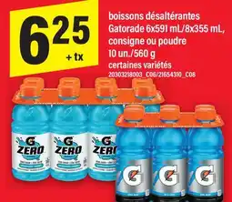 Maxi BOISSONS DÉSALTÉRANTES GATORADE, 6X591 ML/8X355 ML, CONSIGNE OU POUDRE, 10 UN./560 G offer