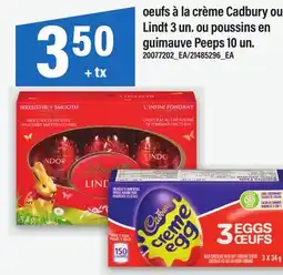 Maxi OEUFS À LA CRÈME CADBURY OU LINDT 3 UN. OU POUSSINS EN GUIMAUVE PEEPS 10 UN offer