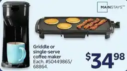 Walmart Mainstays griddle or single-serve coffee maker offer