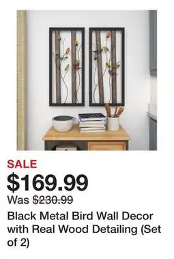 Wayfair Black Metal Bird Wall Decor with Real Wood Detailing (Set of 2) offer