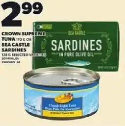 Loblaws Crown supreme tuna or sea castle sardines offer
