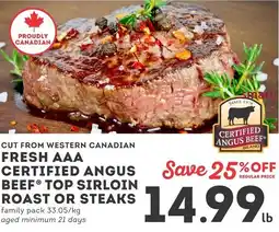 IGA Cut from western canadian fresh aaa certified angus beef top sirloin roast or steaks offer