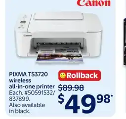 Walmart PIXMA TS3720 wireless all-in-one printer offer
