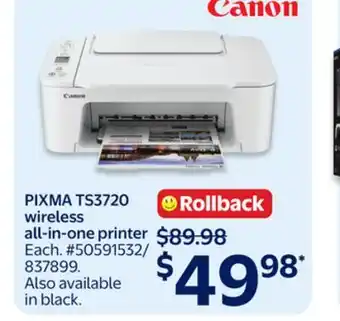 Walmart PIXMA TS3720 wireless all-in-one printer offer