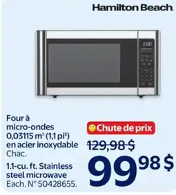 Walmart Hamilton Beach 1.1-cu ft. Stainless steel microwave offer