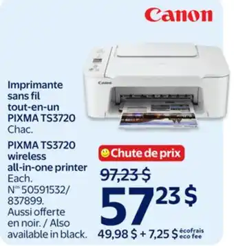 Walmart PIXMA TS3720 wireless all-in-one printer offer