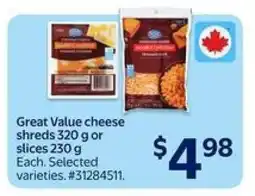 Walmart Great Value cheese shreds or slices offer