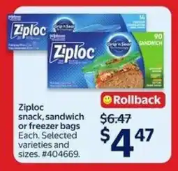 Walmart Ziploc Snack, Sandwich or Freezer Bags offer