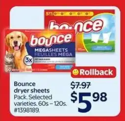 Walmart BOUNCE DRYER SHEETS offer