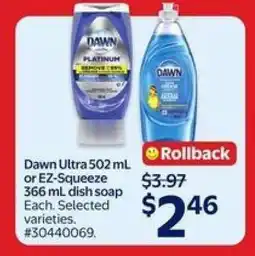 Walmart Dawn Ultra 502 mL or EZ-Squeeze 366 mL dish soap offer