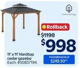 Walmart 11' x 11' Hardtop cedar gazebo offer
