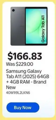 Walmart Samsung Galaxy Tab A11 (2025) 64GB + 4GB RAM offer