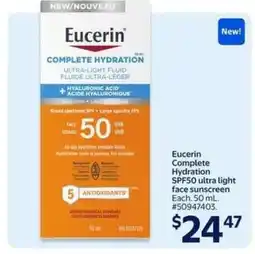 Walmart Eucerin Complete Hydration SPF50 Ultra Light Face Sunscreen offer
