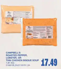 Wholesale Club CAMPBELL'S ROASTED PEPPER, LOBSTER, OR THAI CHICKEN BISQUE SOUP offer