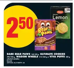 No Frills DARE BEAR PAWS 168-240 g, ULTIMATE COOKIES 290/300 g, WAGON WHEELS 315/360 g or VIVA PUFFS, 300 g offer