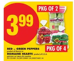 No Frills RED OR GREEN PEPPERS, PKG OF 4 OR ROMAINE HEARTS, PKG OF 2 offer