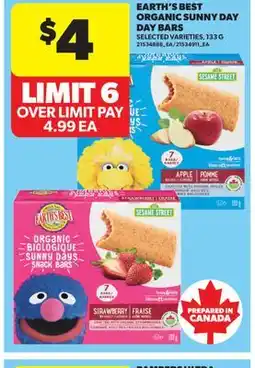 Real Canadian Superstore EARTH'S BEST ORGANIC SUNNY DAY DAY BARS offer