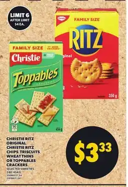 Independent Grocer CHRISTIE RITZ ORIGINAL, CHRISTIE RITZ CHIPS, TRISCUITS WHEAT THINS OR TOPPABLES CRACKERS offer