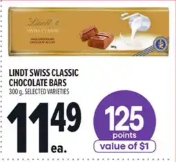Metro LINDT SWISS CLASSIC CHOCOLATE BARS offer