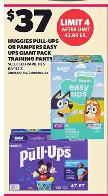 Loblaws HUGGIES PULL-UPS OR PAMPERS EASY UPS GIANT PACK TRAINING PANTS, 68-112'S offer