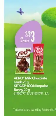 Loblaws AERO MILK CHOCOLATE LAMB, 25 G OR KITKAT ICON IMPULSE BUNNY, 29 G offer