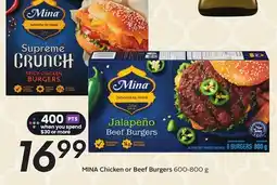 Sobeys MINA Chicken or Beef Burgers offer