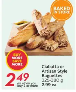 Sobeys Ciabatta or Artisan Style Baguettes offer
