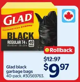 Walmart Glad black garbage bags offer