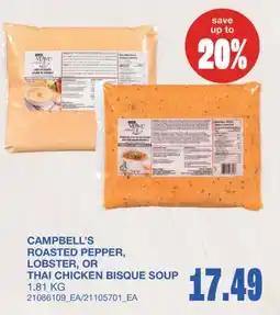 Wholesale Club CAMPBELL'S ROASTED PEPPER, LOBSTER, OR THAI CHICKEN BISQUE SOUP offer