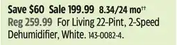 Canadian Tire For Living 22-Pint, 2-Speed Dehumidifier, White offer