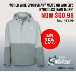 Cabela's WORLD WIDE SPORTSMAN MEN'S OR WOMEN'S HYDROCAST RAIN JACKET offer