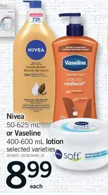 Fortinos NIVEA, 50-625 ML OR VASELINE, 400-600 ML LOTION offer