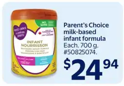 Walmart Parent's Choice milk-based infant formula offer